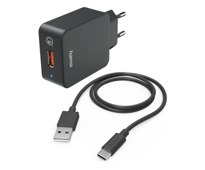 Ładowarka i akumulator Hama ŁADOWARKA SIECIOWA 19.5 W + KABEL Type-C 1,5M CZARNA